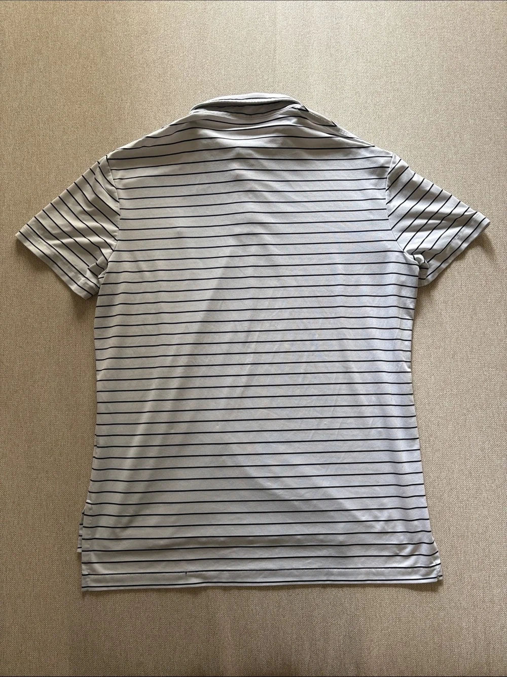 Polo-  White Striped Men's Golf Polo with Green Logo